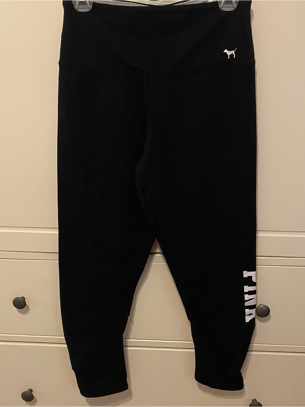Victoria's Secret Black High-Waist Leggings with White Logo Size M
